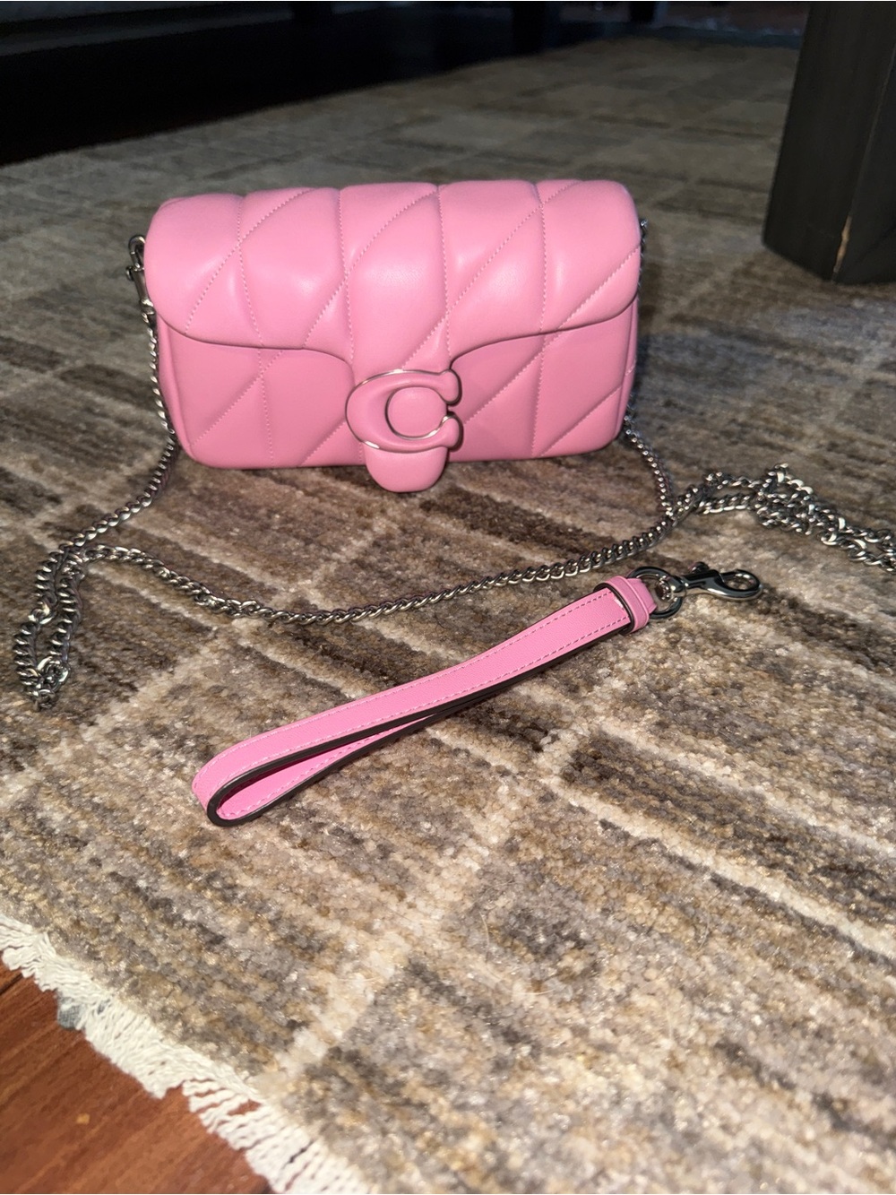 Coach Vivid Pink Tabby Wristlet Quilted Leather Crossbody Bag with Chain Strap